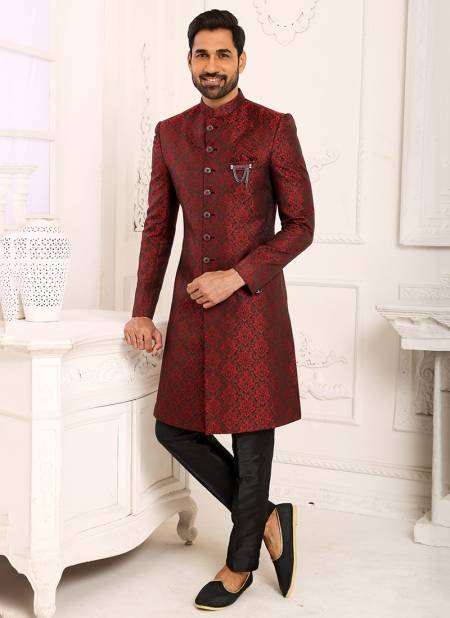 Dark Red Colour Party Wear Mens Indo Western Collection 1169